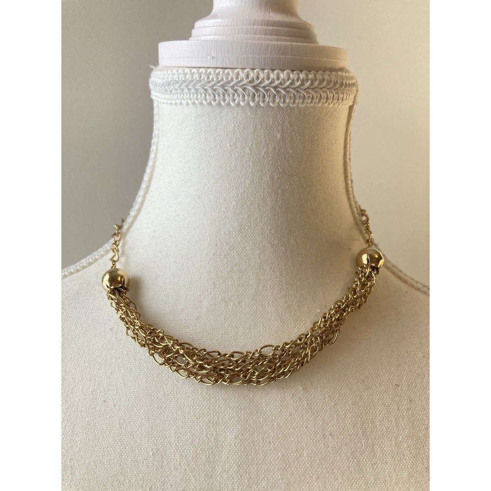 Gold‎ Tone Multi Strand Chain Choker Collar Necklace Runway Glam Couture